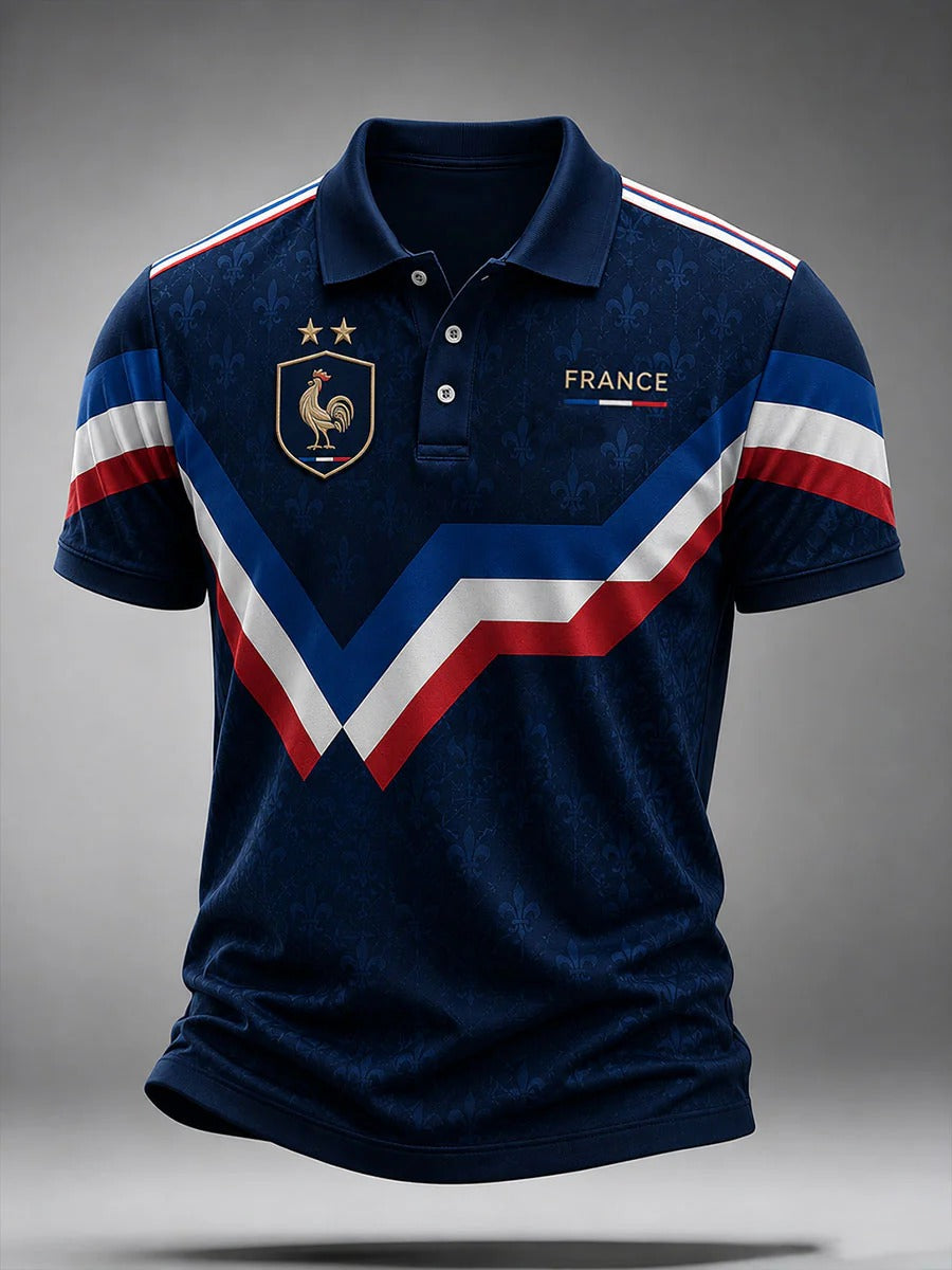 France Tricolor Chevron Printed Polo Shirt, France Football Polo, Soccer Fan Apparel