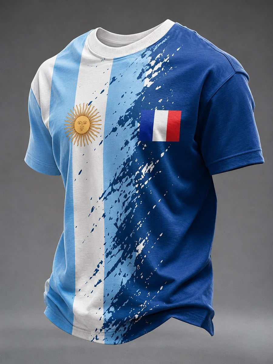 Argentina France Paint Split Graphic Tee, International Soccer Shirt, Printed Fan Apparel