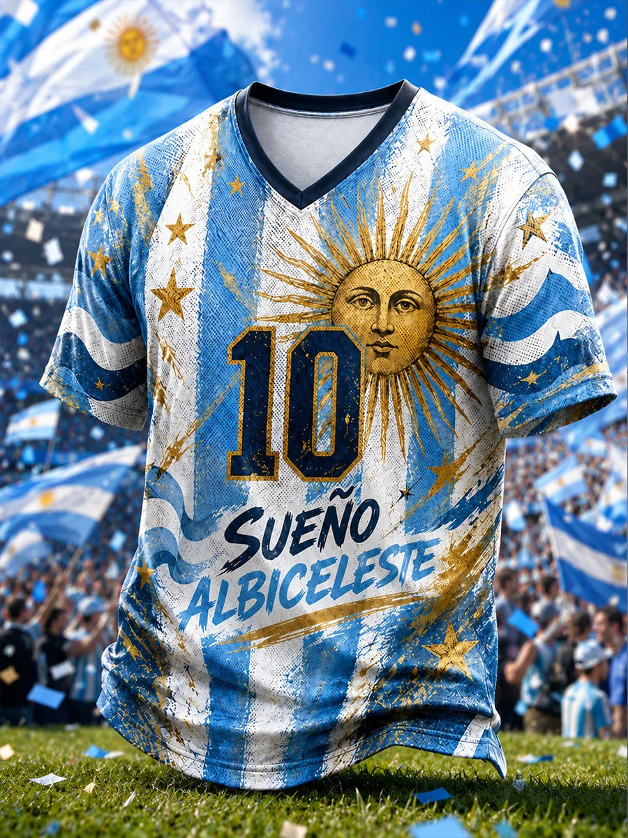 Argentina Sun Emblem Number 10 Soccer Fan Jersey Shirt, Argentina Football Jersey, Graphic Print Tee