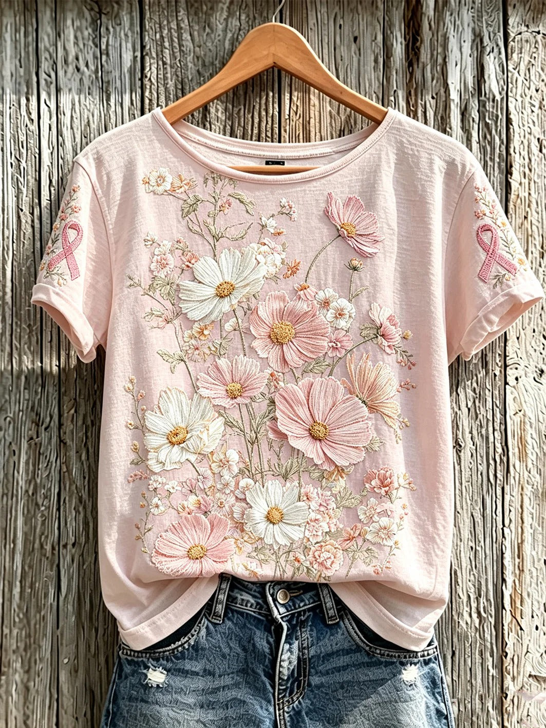 In October We Wear Pink Floral Top, Apparel For Breast Cancer Awareness, Breast Cancer Shirts