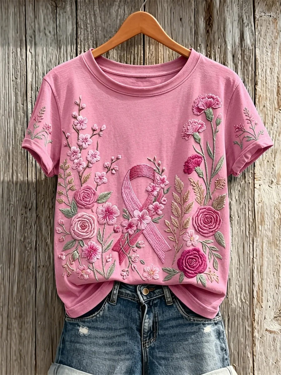 Hope Floral Ribbon Support T-Shirt – In October We Wear Pink Breast Cancer Shirts