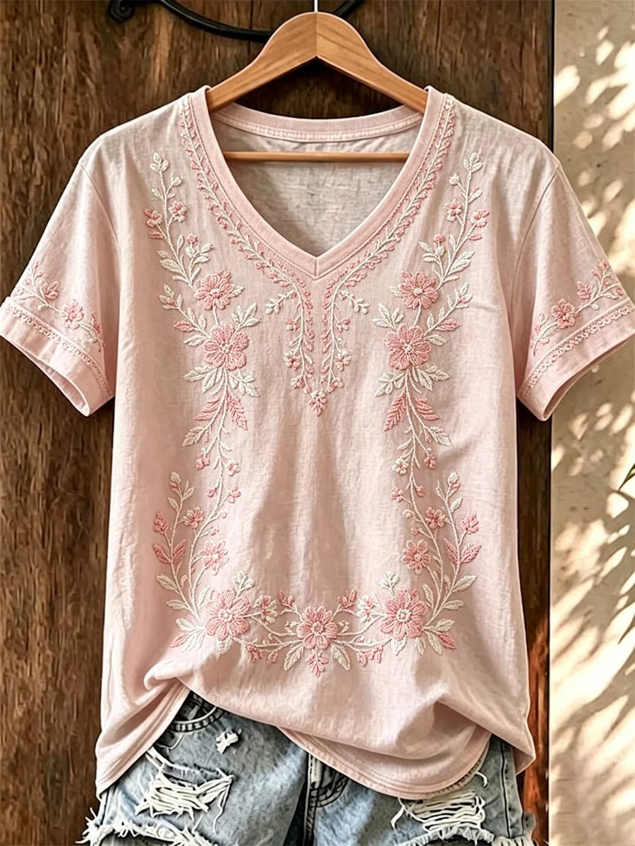Petal Pink Floral V-Neck Top, In October We Wear Pink, Breast Cancer Awareness Shirt