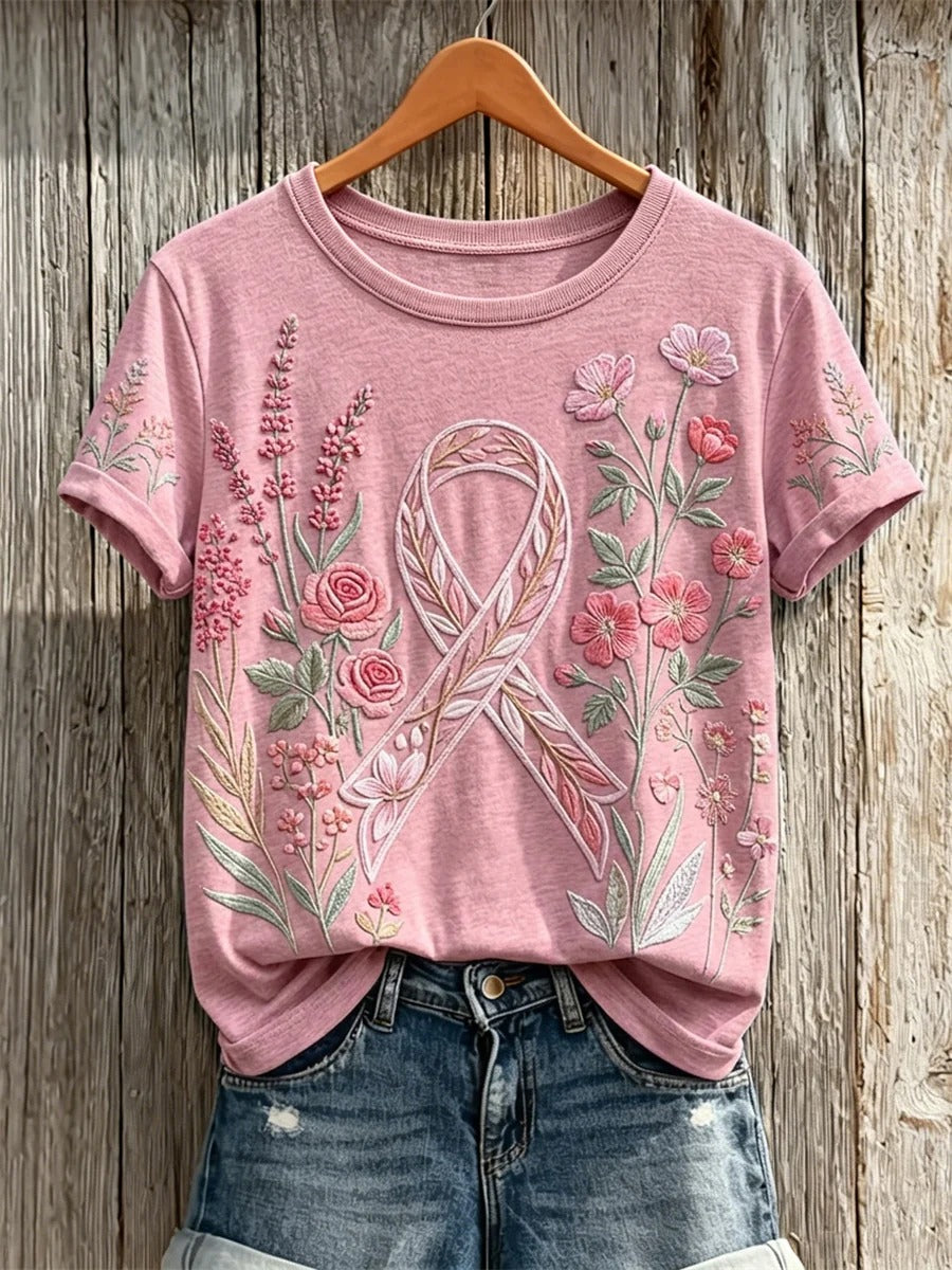 In October We Wear Pink Floral Ribbon Support Shirt, Awareness Apparel, Breast Cancer Awareness Shirt