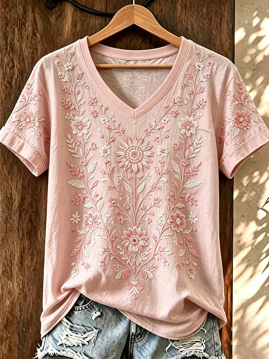 Pink Flower V-neck Shirt October Support Warrior Apparel, Breast Cancer Awareness Shirt