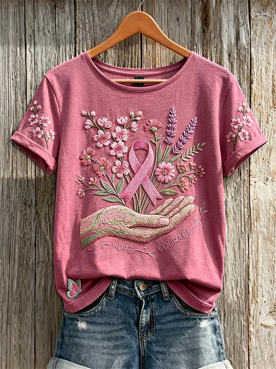 Women's Hope Courage Ribbon T-shirt, October Pink October Apparel, Breast Cancer Awareness Shirt