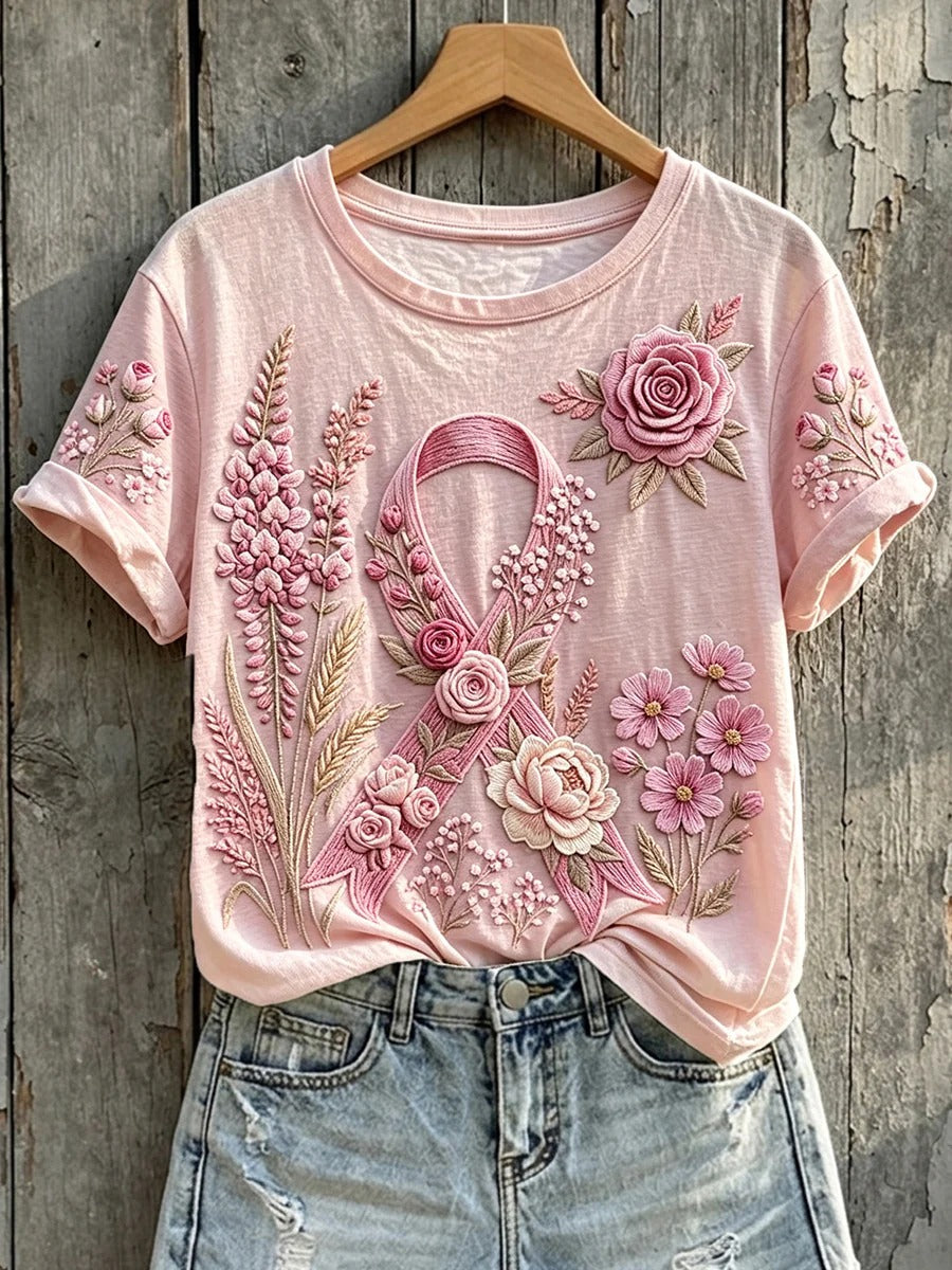 Survivor Gift Pink Rose Graphic T-Shirt - Support Warrior Apparel, Breast Cancer Awareness Shirt