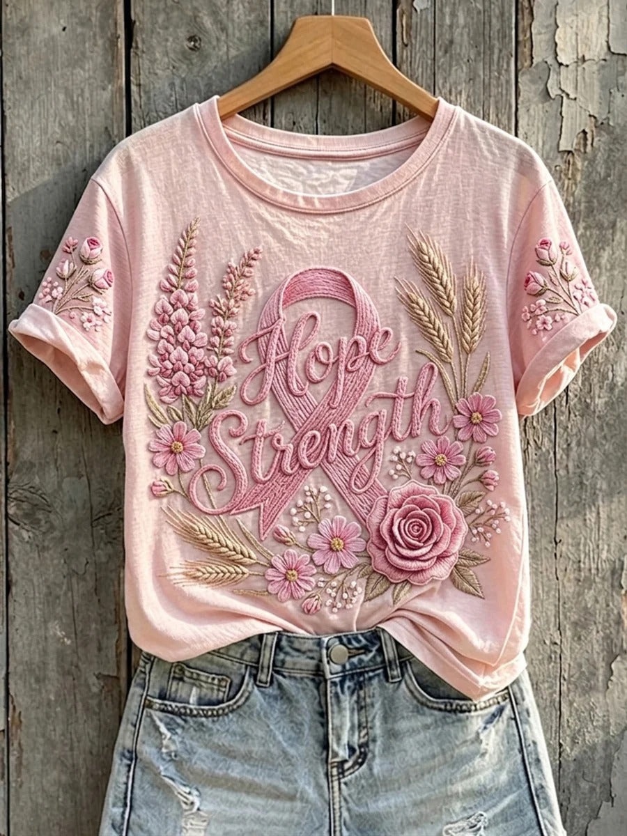 Pink Floral Ribbon Motivational Tee, In October We Wear Pink Breast Cancer Shirt
