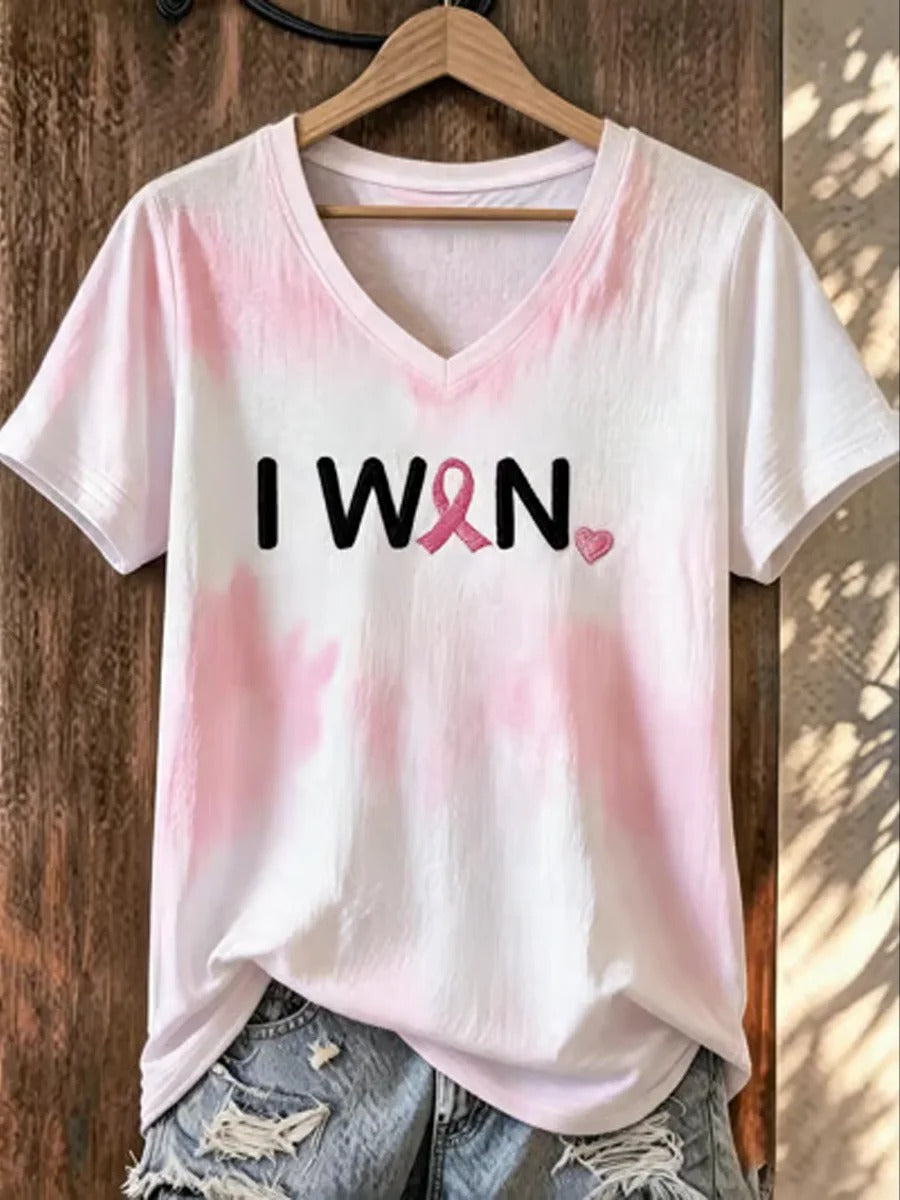 "I Won" Breast Cancer Survivor V-Neck Shirt, In October We Wear Pink Breast Cancer Shirt