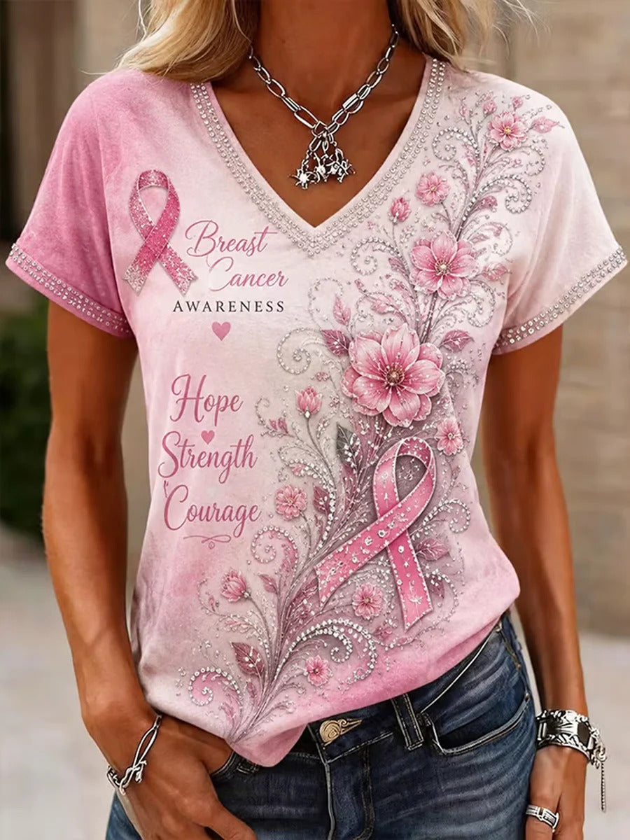 Hope Strength Courage Awareness T-Shirt, In October We Wear Pink Breast Cancer Shirt