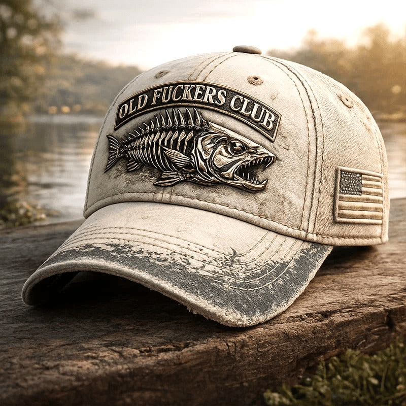 Old Fckers Club Vintage Cap, Fishing Cap, Printed Trucker Hat, Funny Gift for Dad, Grumpy Old Man Hat