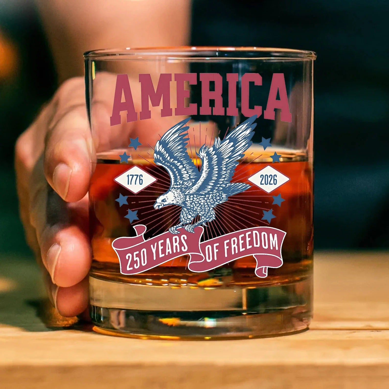 250 Years Of Freedom Whiskey Glass US Patriotic Pride Glass, Luxury Whiskey Glass, Gift For Whiskey Lover