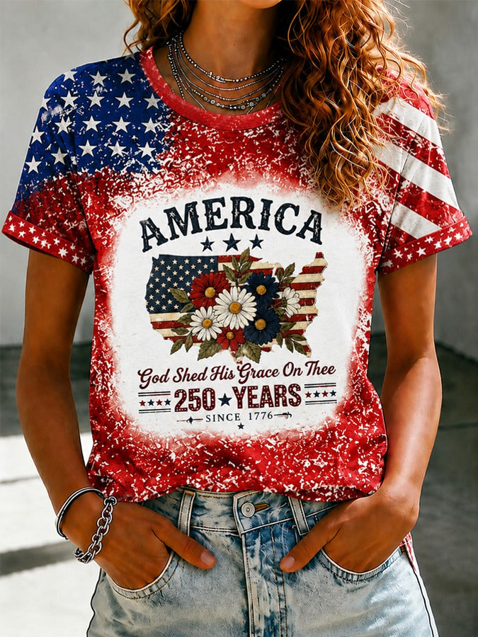 America 250 Years Floral USA Flag T-Shirt, Vintage Patriotic Shirt, 4th Of July Shirt