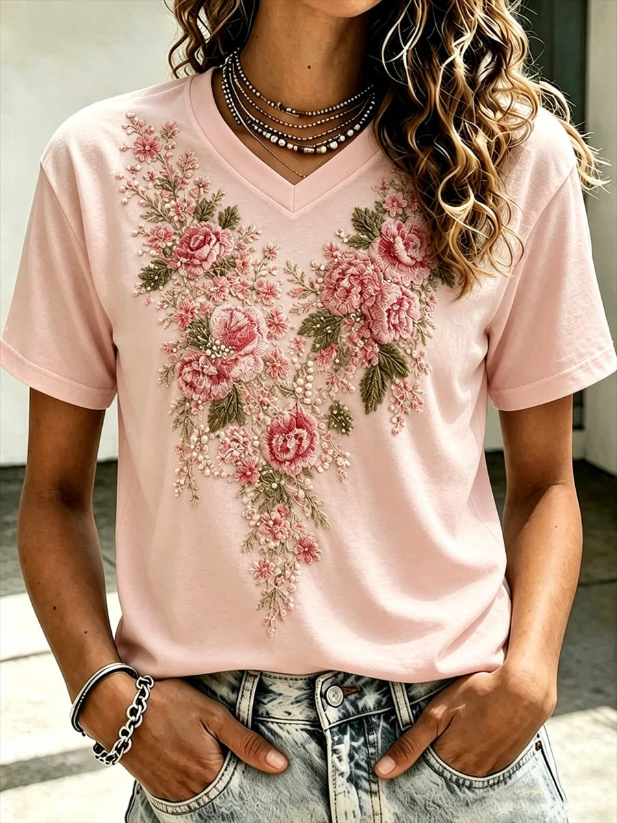 Hope Blooms Pink Floral V-Neck Shirt, In October We Wear Pink Breast Cancer Shirt
