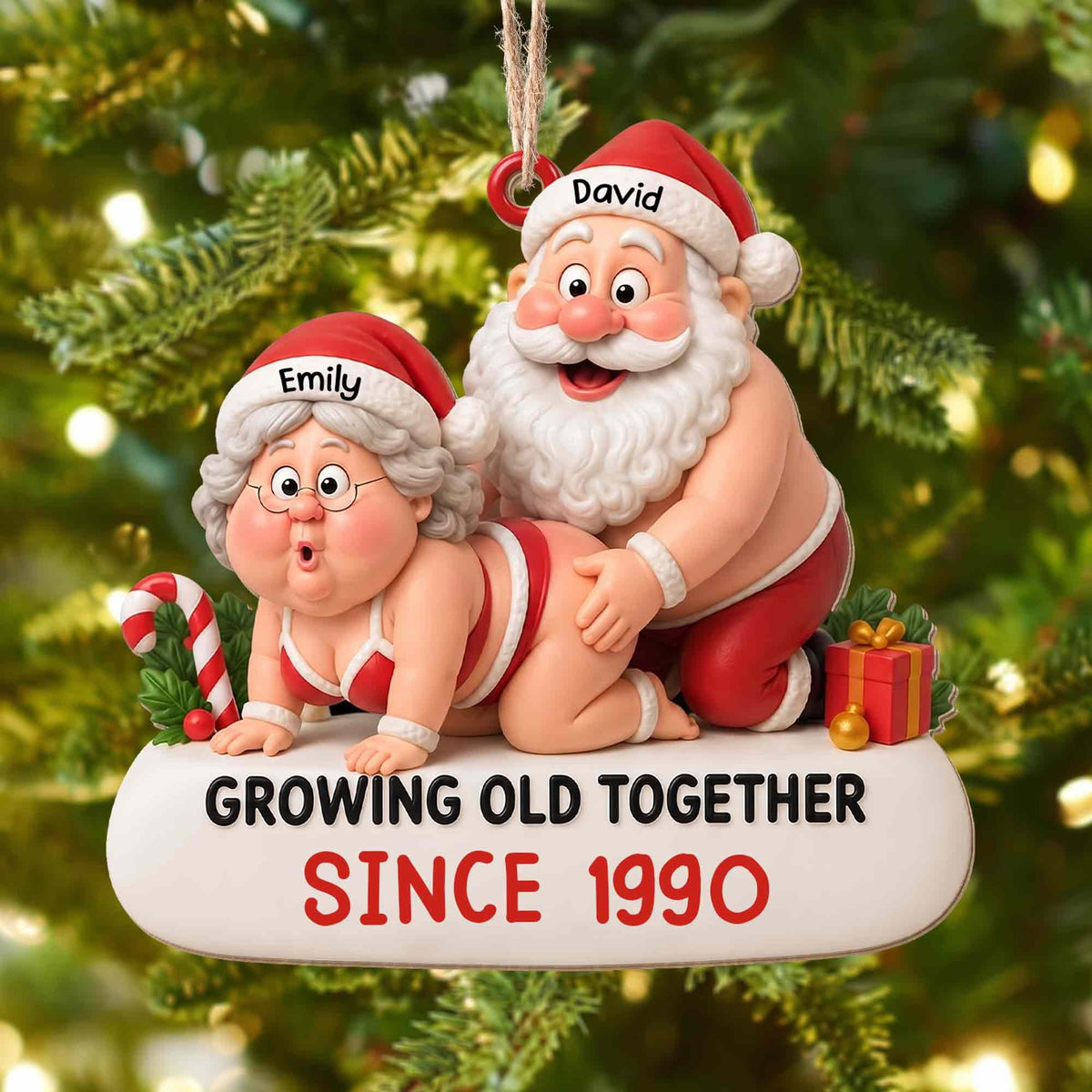 Growing Old Together Funny Santa Couple Christmas Ornament, Personalized Acrylic Ornament