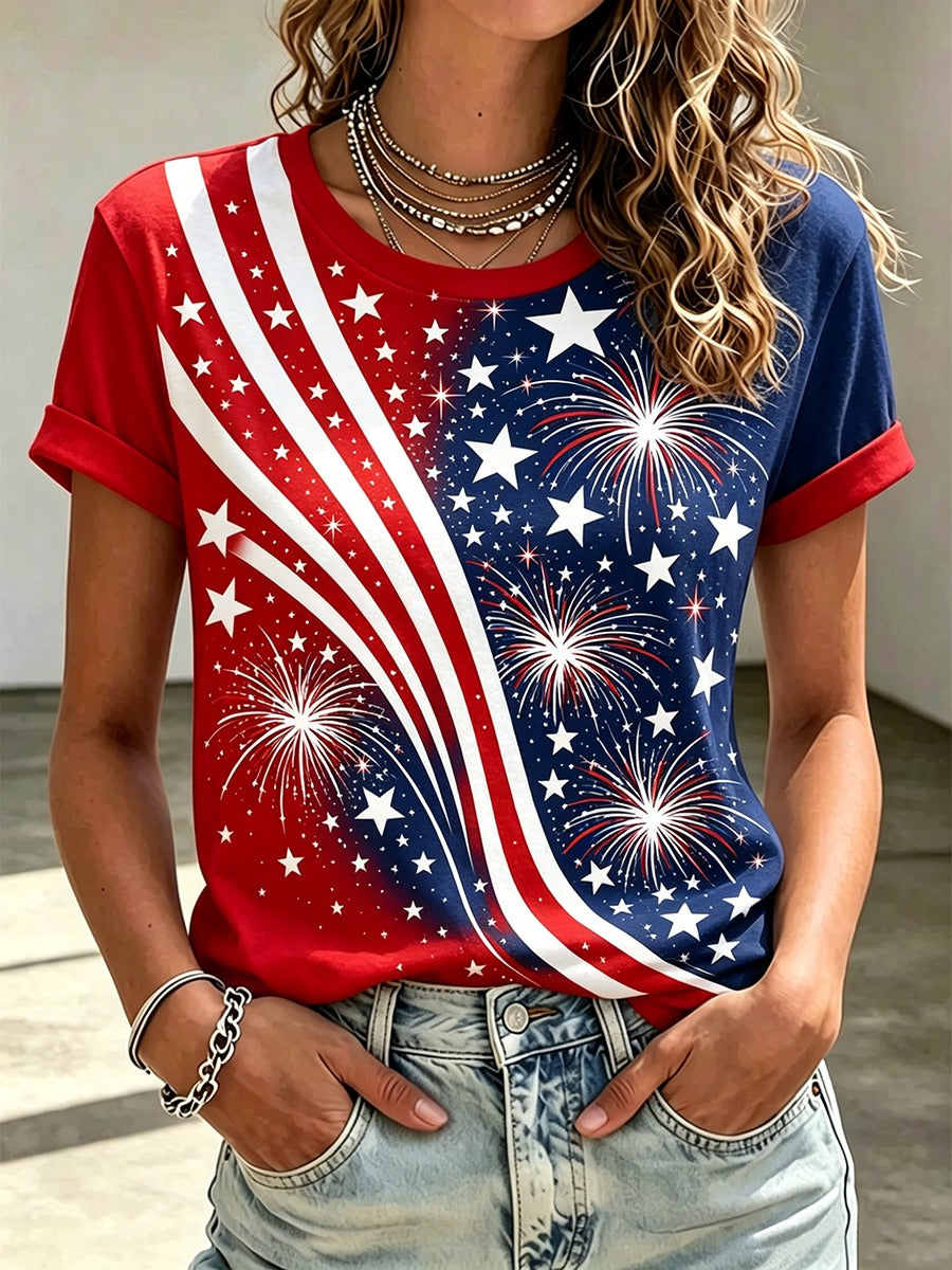 USA Flag Commemorative Gradient Red White Blue Shirt, 4th Of July Shirt, Patriotic Women Tee