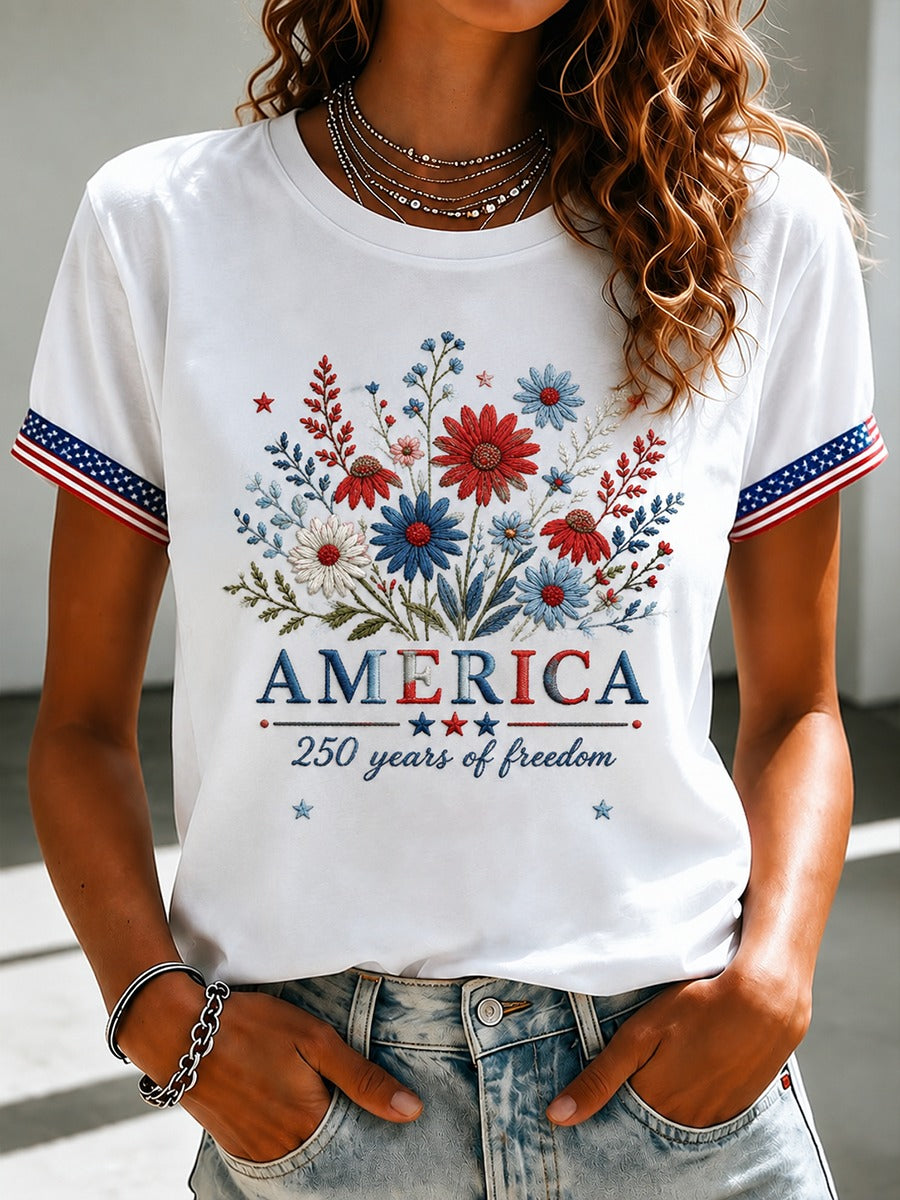 250Th Anniversary Flower Letter 1776–2026 USA Shirt, 4th Of July Shirt, Patriotic Womens Tee