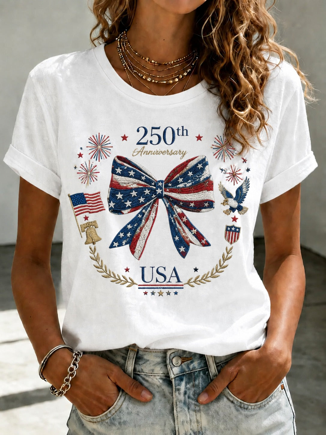 USA Flag Bow Independence Day Shirt, 4th Of July Shirt, Patriotic Women Tee