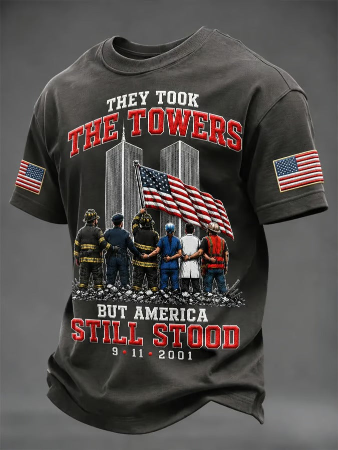 They Took The Towers But America Still Stood Shirt, Mens 9.11 Memorial Shirt, Patriotic T-Shirt