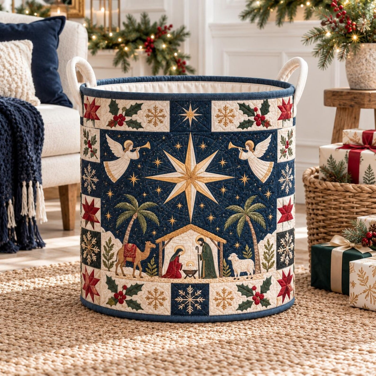 Nativity Angels Star Christmas Laundry Basket, Clothes Hamper, Christmas Gift