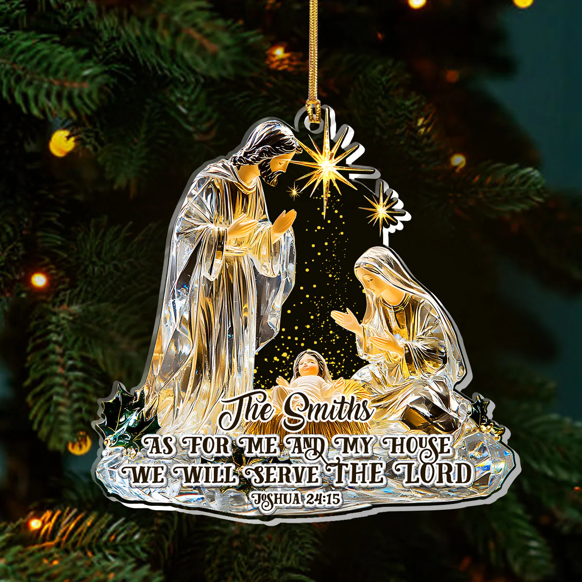 As For Me And My House We Will Serve The Lord Christmas Acrylic Ornament, Personalized Family Gifts