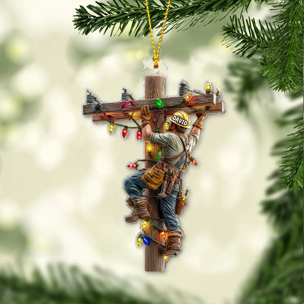 Keeping the Lights On Acrylic Ornament, Lineman Christmas Ornaments, Xmas Tree Decor