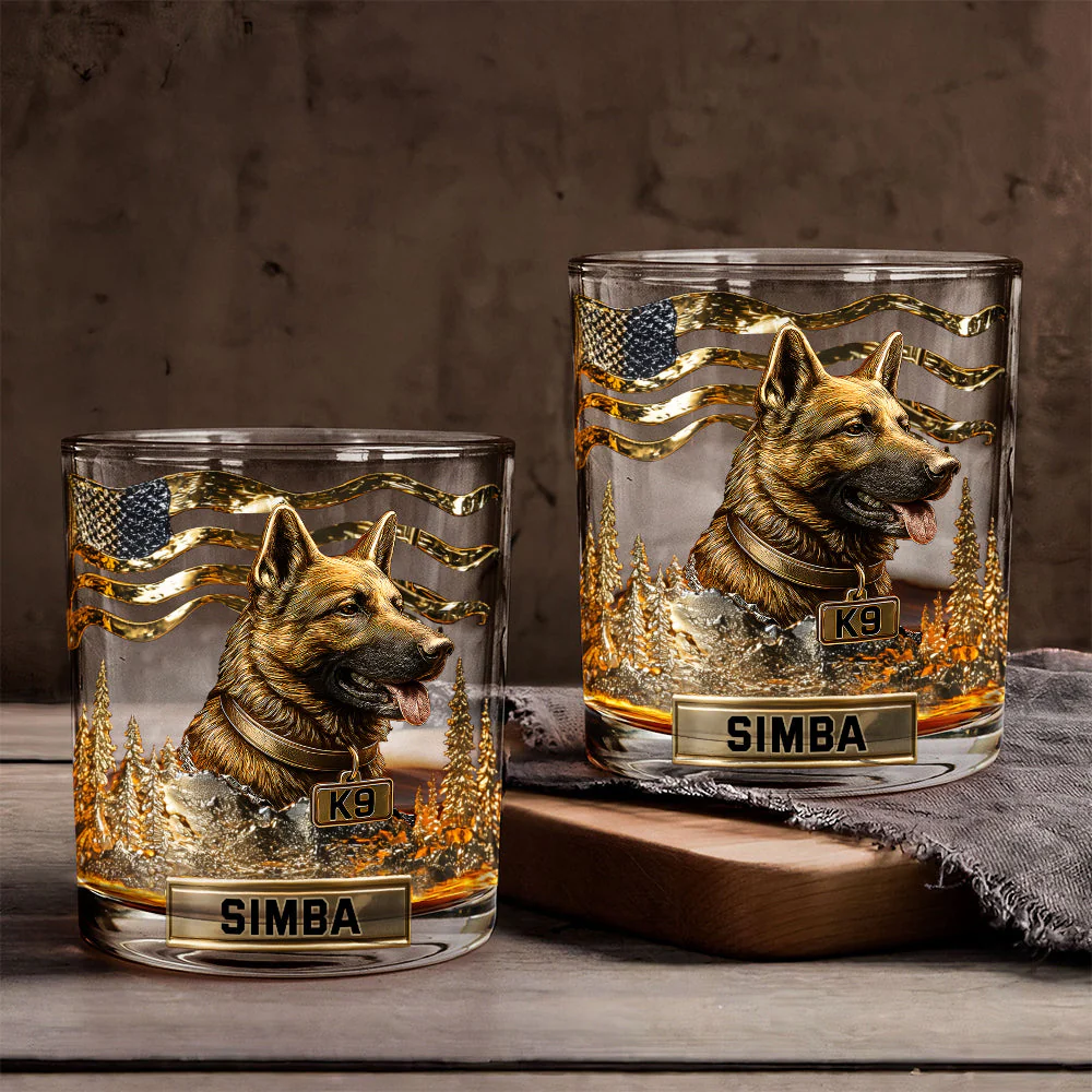 German Shepherd Art Custom Whiskey Glasses, Gift For Whiskey Lover, Custom Rocks Glasses, Gifts For Dog Owners