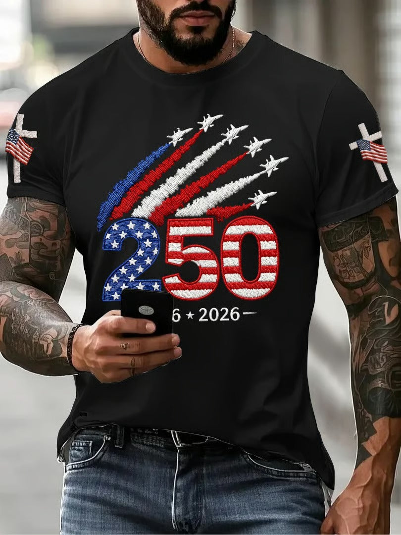 USA 250th Anniversary Jet Flyover Black T-Shirt, America 250 Years Shirt, Patriotic T-Shirt