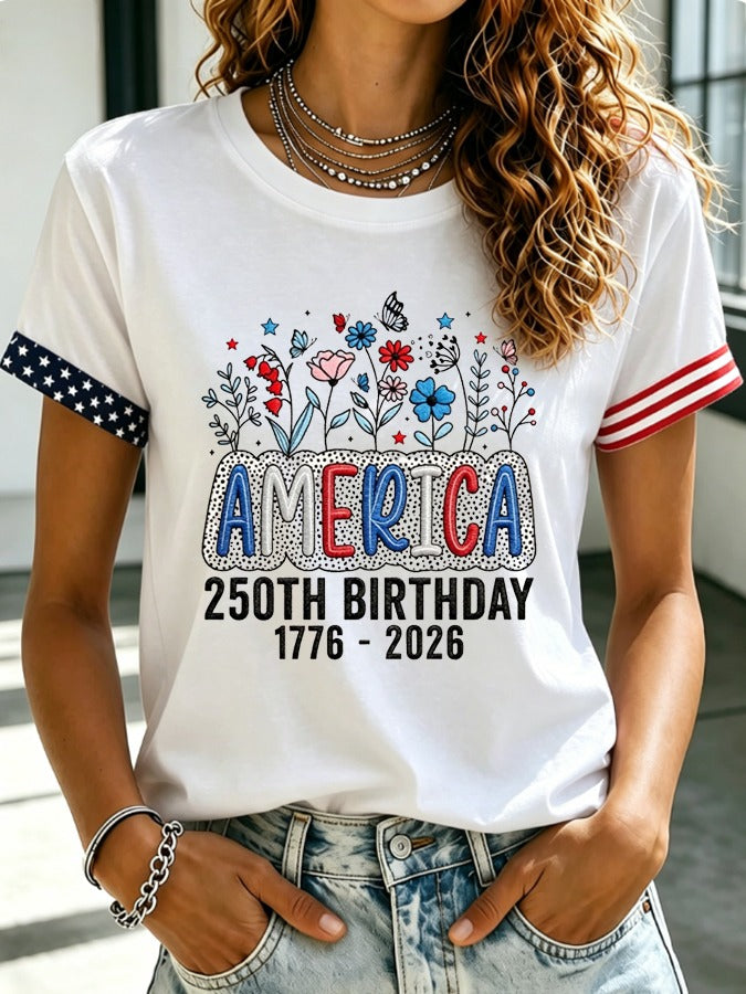 Vintage America 250th Anniversary Floral Shirt, 4th Of July Shirt, Patriotic Womens Tee