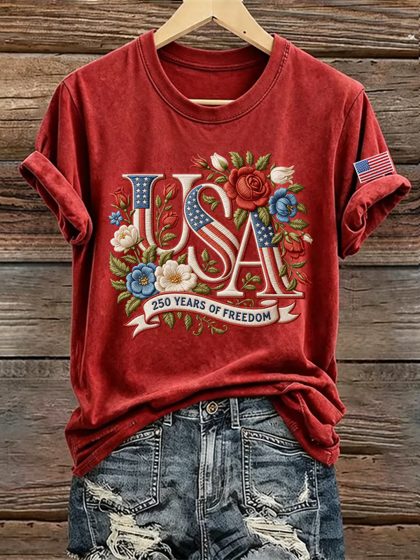 Floral USA 250 Years Of Freedom T-Shirt, Independence Day Shirt, American Flag Shirt
