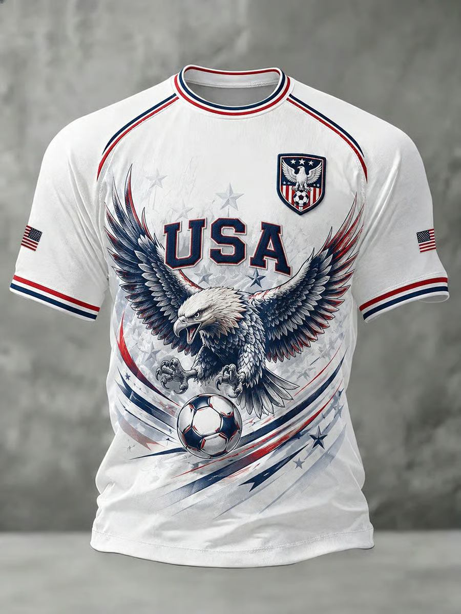 Patriotic USA Soccer Graphic Shirt, Eagle And Soccer Ball Artwork, World Soccer Shirt