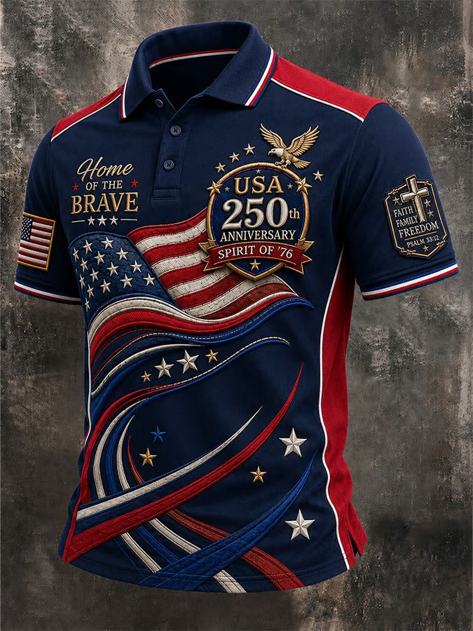 USA 250th Anniversary Men's Polo, Patriotic American Flag Design, 4th Of July Polo