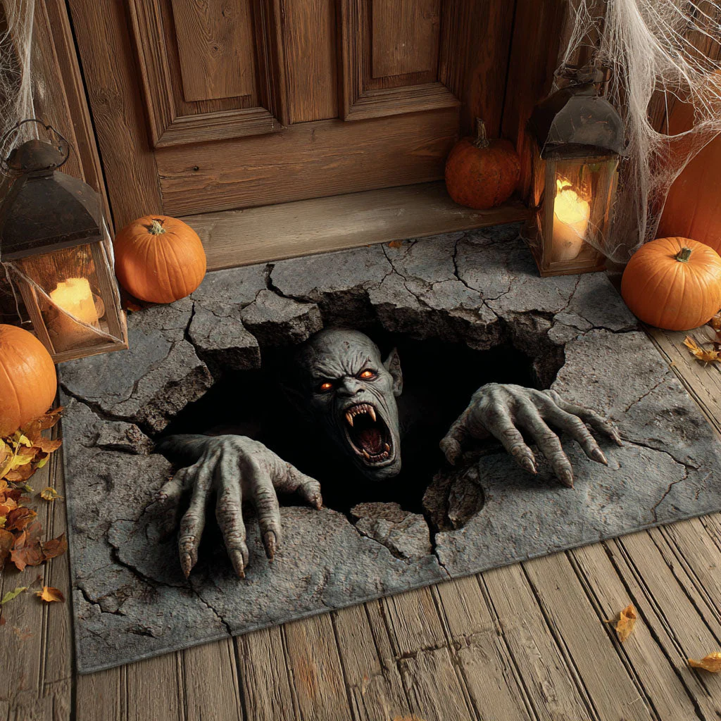 Monster Zombie Howl Of The Damned 3D Effect Area Rug, Rugs For Living Room, Haunted House Decorations