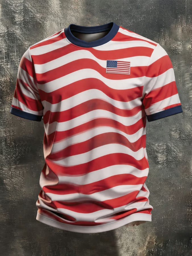 Wavy USA Flag Graphic Shirt, Patriotic American Flag Tee, Independence Day Shirt