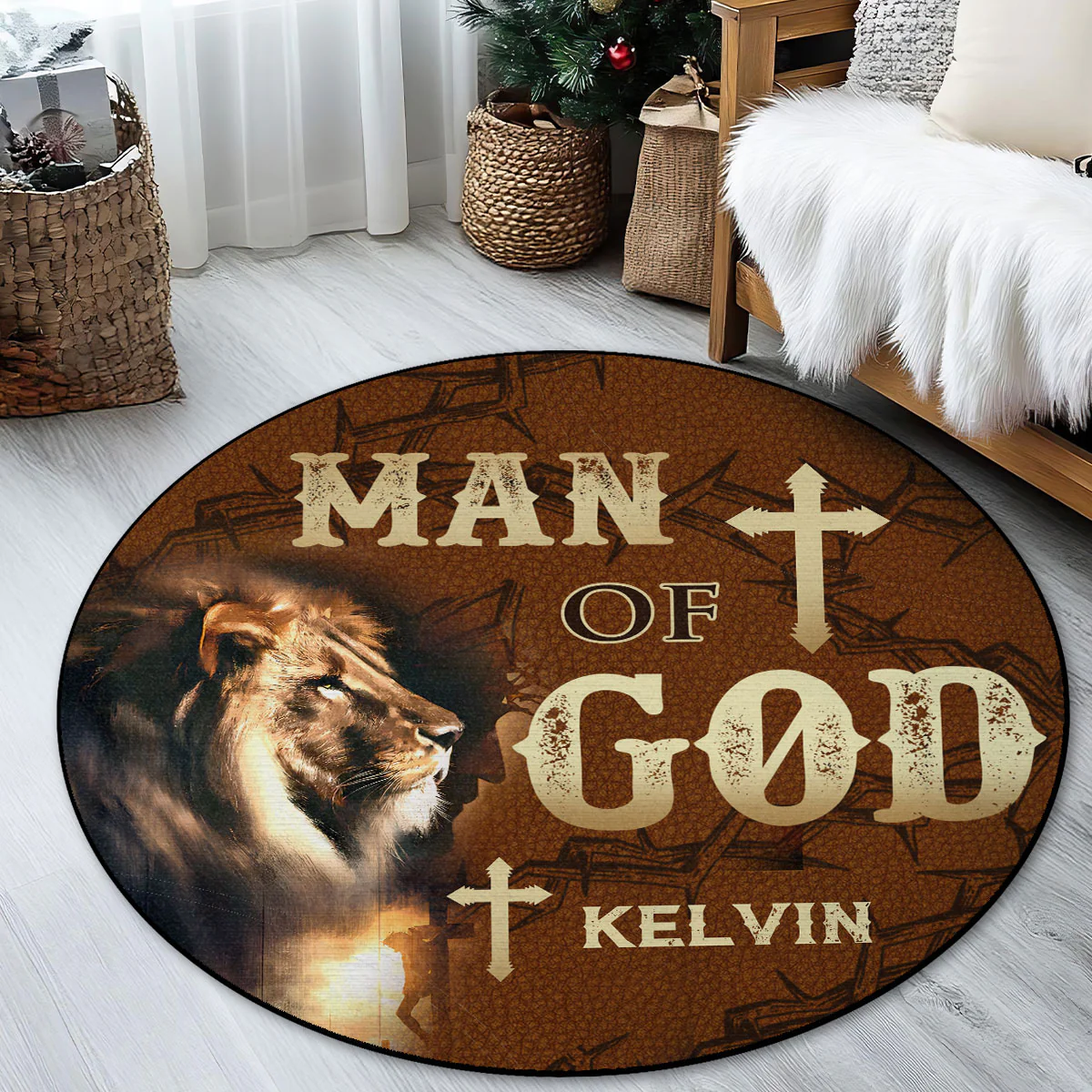 Man Of God Personalized Round Rug Christmas Rugs For Living Room, Housewarming Gift Ideas