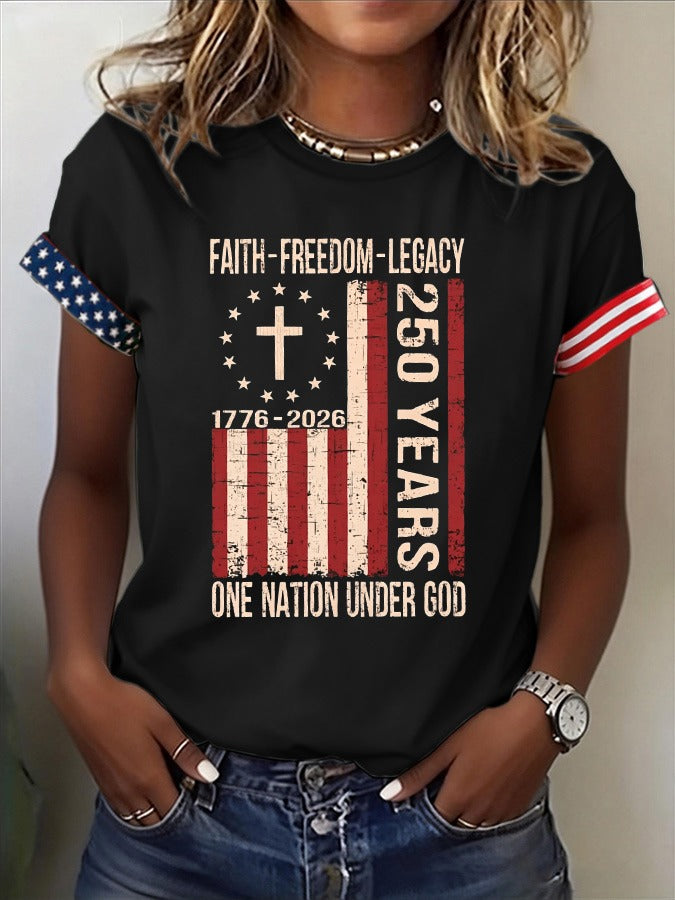 Women's Faith Freedom Legacy American Flag Shirt, 4th Of July Shirt, Patriotic Womens Tee