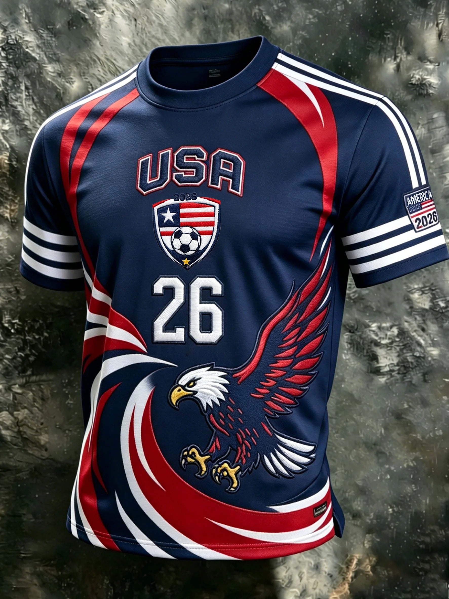 USA Number 26 Soccer Jersey, Bald Eagle Patriotic Design, World Cup 2026 Shirt