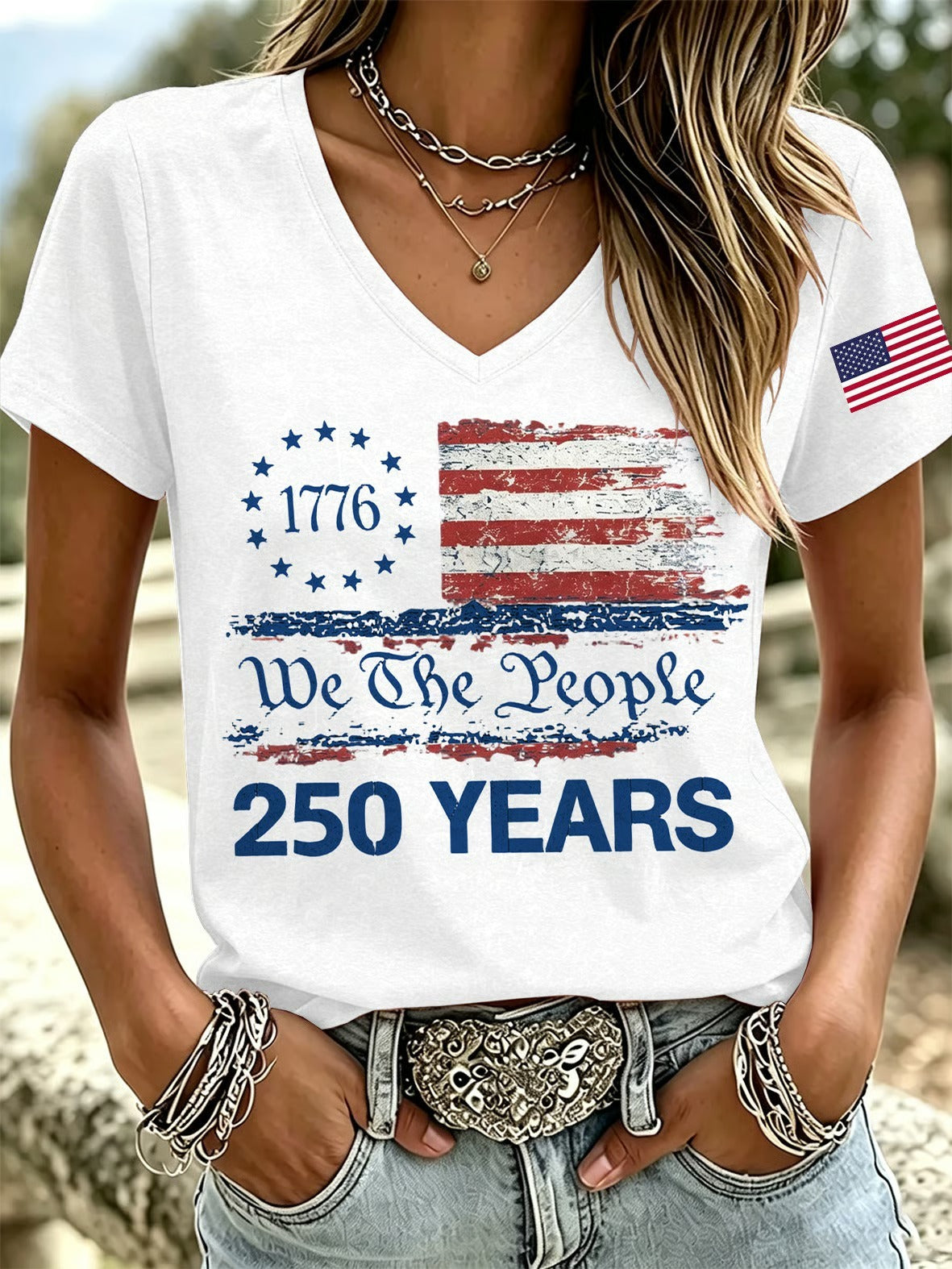 We The People 250 Years Retro Flag Shirt, 4th Of July Shirt, Patriotic Womens Tee