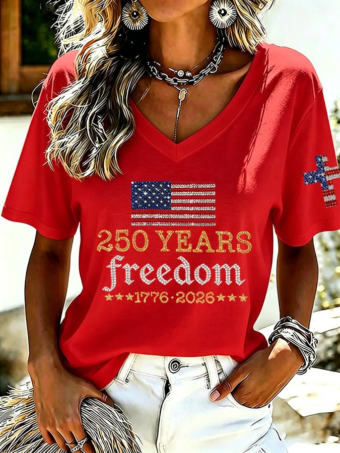 America 250 Celebration V-neck Shirt, 4th Of July Shirt, Patriotic Womens Tee