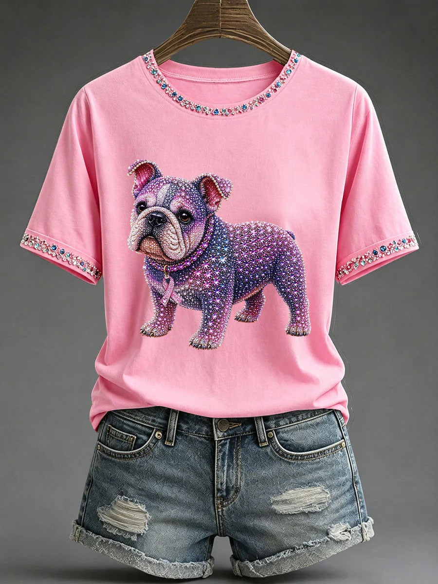 Glitter Bulldog Warrior Hope & Strength T-Shirt, Pink Ribbon Breast Cancer Awareness Shirt