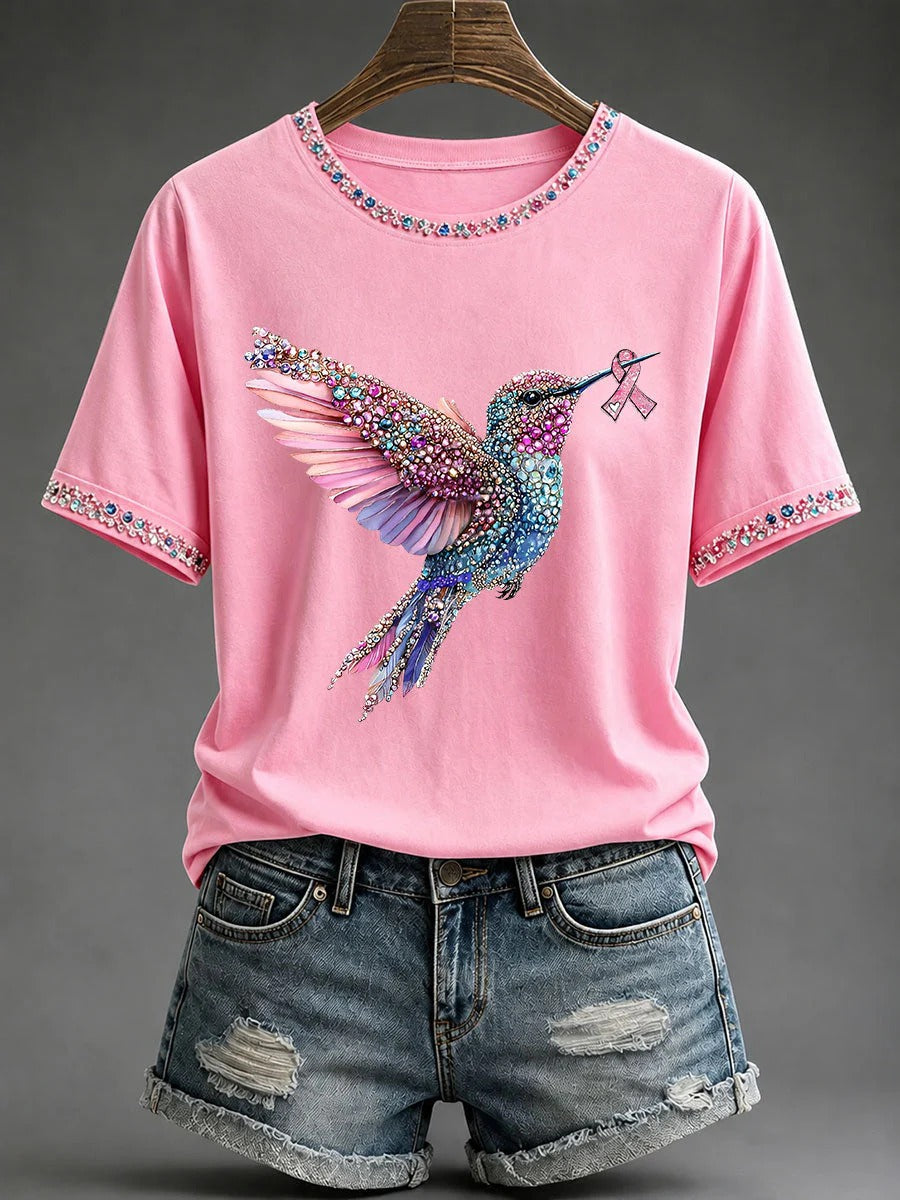 Pink October Awareness Support Hummingbird T-Shirt, Breast Cancer Awareness Shirt