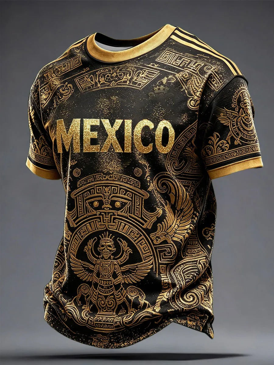 Mexico Aztec Sun Stone Black Gold T-Shirt, Soccer Champion Gameday Shirts, Soccer Fan Gift