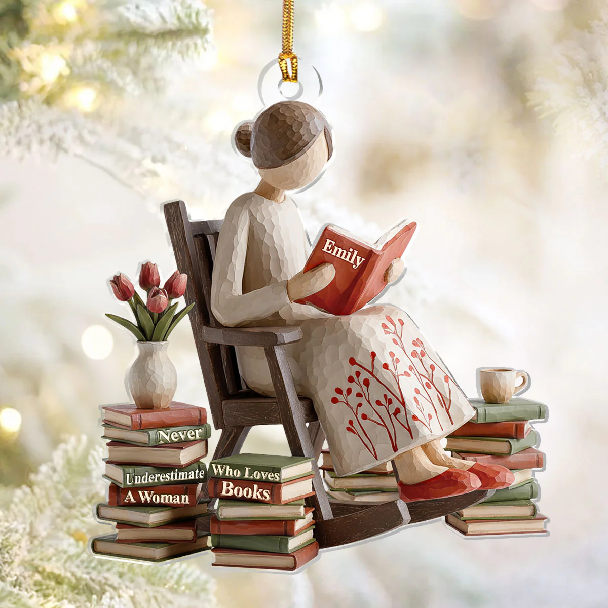 Reading Lovers Acrylic Ornament, Custom Name Gifts For Readers, Xmas Decor, Christmas Gift For Her