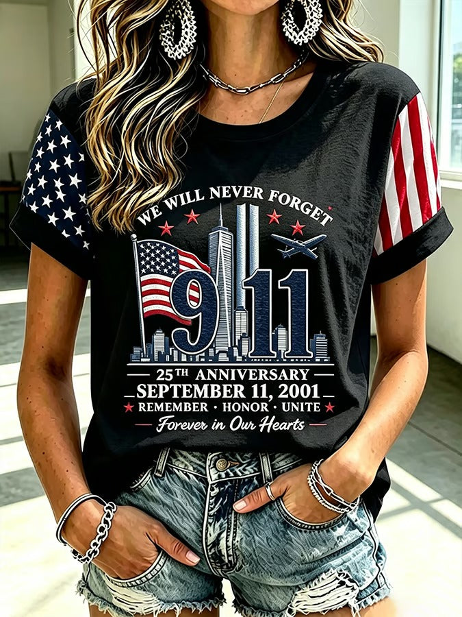 We Will Never Forget 25th Anniversary Shirt, Graphic Tees For Women, 9.11 Memorial Shirt