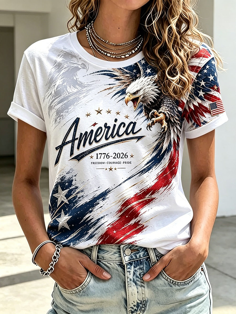 America 1776 2026 Stars Eagle Retro Flag Shirt, 4th Of July Shirt, Patriotic Womens Tee