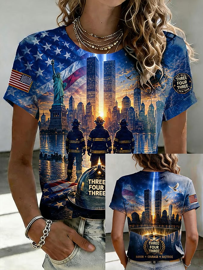 9.11 Never Forget Patriotic Shirt, Patriot Day 25th Anniversary Shirt, Memorial Womens Tee