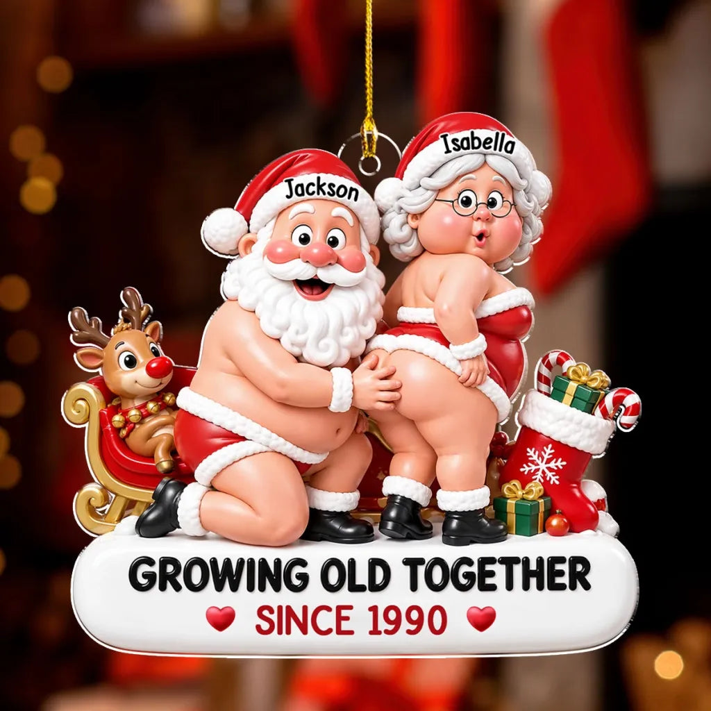 Growing Old Together Santa Reindeer Personalized Christmas Ornament, Acrylic Ornament