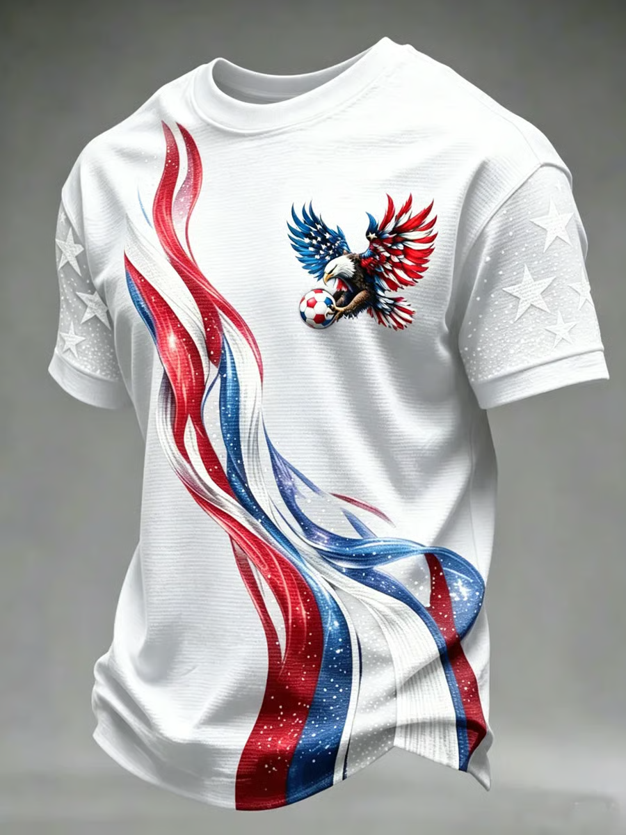 Patriotic Eagle Soccer Shirt, Red White Blue Wave Design, USA Soccer Fan Shirt