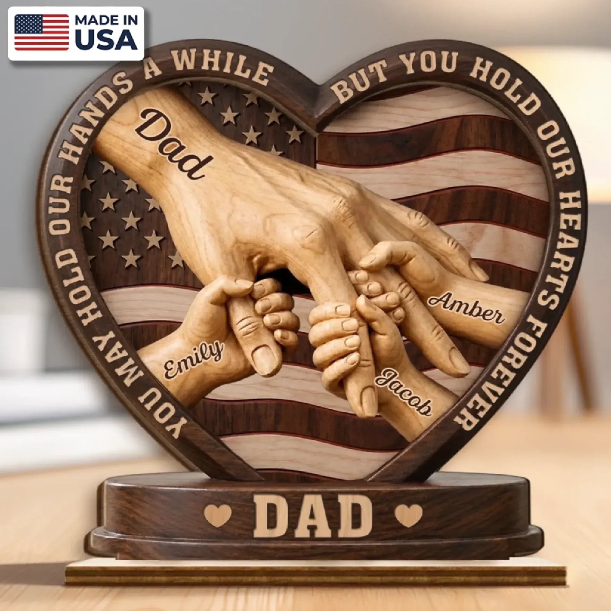 Personalized Dad Heart Wooden Plaque, Custom Father’s Day Gift, Personalized Family Sign