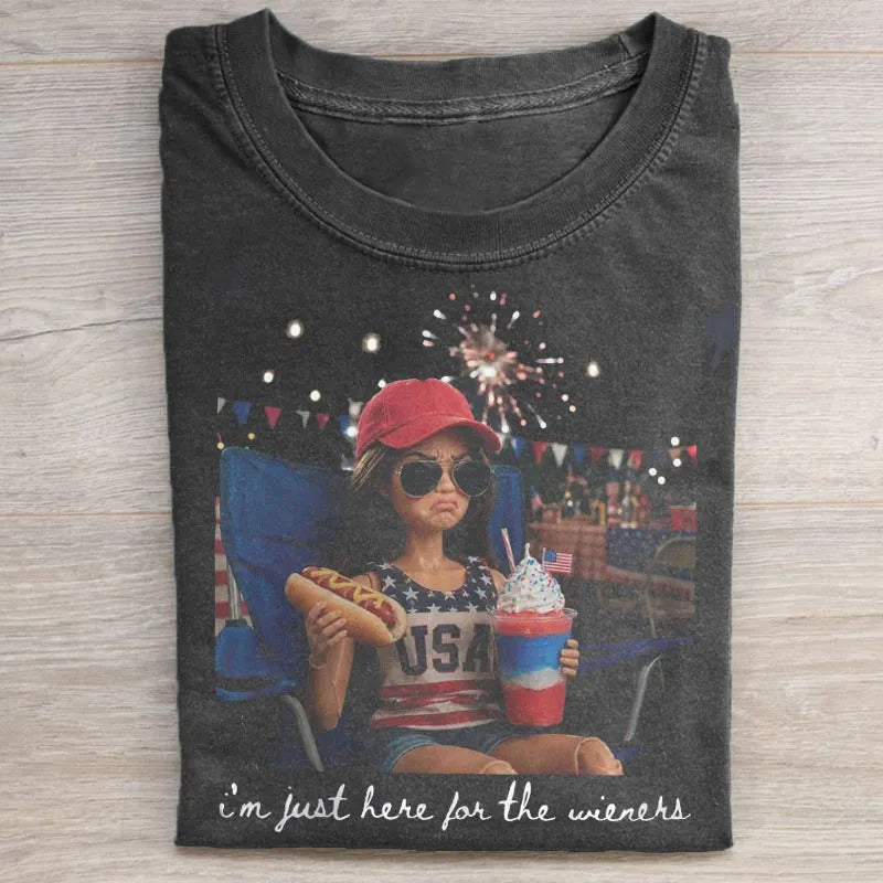 I'm Just Here For The Wine Graphic Tee, 4th Of July Shirt, USA Independence Day Shirt For Women