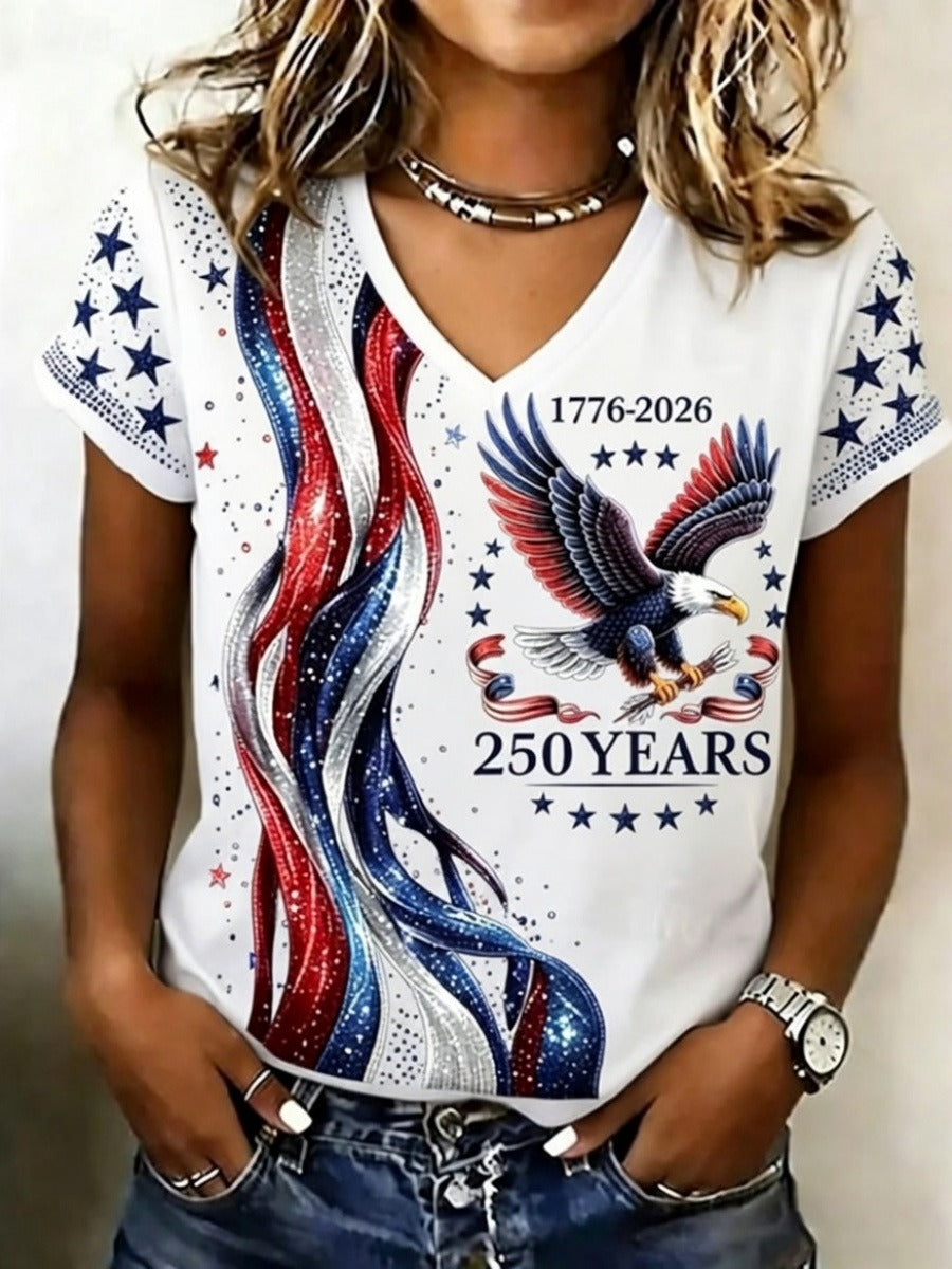Women’s Eagle USA 250 Years V-Neck T-Shirt, Patriotic Shirt, 4th Of July Shirt